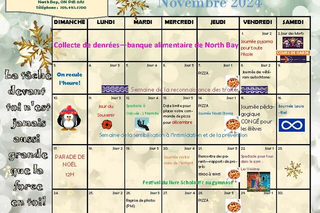 calendrier de novembre