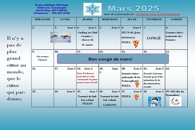 calendrier de mars 2025