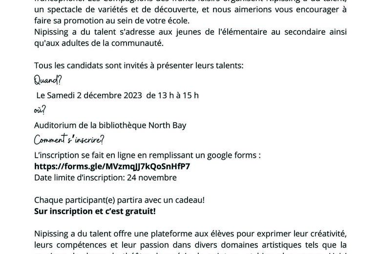 Nipissing a du talent - détails